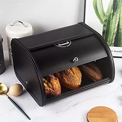 31.5*21.5cm Bread Box Roll Top Bin Storage Loaf Kitchen Counter Organiser Metal • £19.94