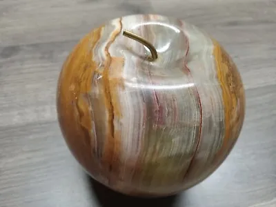 Vintage Onyx Stone Apple Paperweight 4x3 Multicolor Marble Metal Stem Decorative • $22