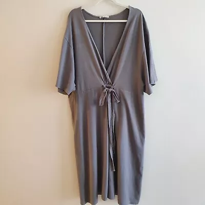 Zara Slate Grey Jersey Wrap Style Dress Size XL Waist Tie Detail • $12