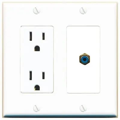 1 Port Electrical Outlet Cover Plug Jack White UL 2 Gang RCA-BLUE Wall Plate • $16.19