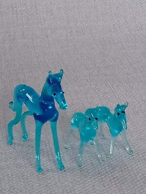  Set Of 3 Murano Blue Glass Horses UK Only  • £12