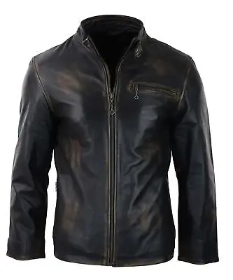 Mens Classic Nehru Real Leather Jacket Black Brown Vintage Zipped Classic • $156.97