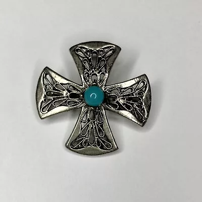 Vintage Tocoa Silver Tone Filigree Brooch W/ Teal Bead *Signed* • $18.95