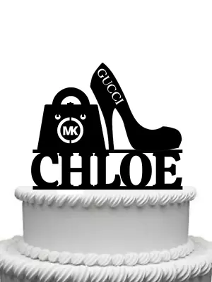 Personalised Sexy Shoe & Handbag Gloss Acrylic Cake Topper Any Name • £9.99