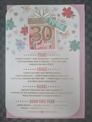 30th Birthday Card Girl Year You Were Born Events From 1994 (9 X 6 ) 30 Thirty • £3.99