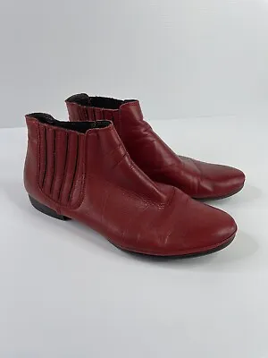 EOS Red Leather Ankle Boots Size 37 Made In Portugal  • $30