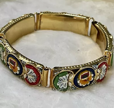 Antique Italian Bracelet Victorian Gold Wire Micro Mosaic Pattern 3” Diameter  • $69.99