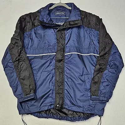 Mens London Fog Jacket Lined Windbreaker Full Zip Navy Blue Black Size M 114984 • $24