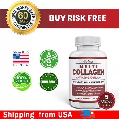 Collagen Peptides Type I II III V X 1000 Mg Skin Whitening 60 Capsules • $6.99