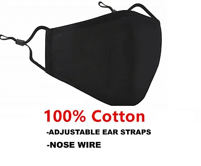 Black 100% Cotton Adjustable Face Mask Unisex Reusable Washable  • $5.99