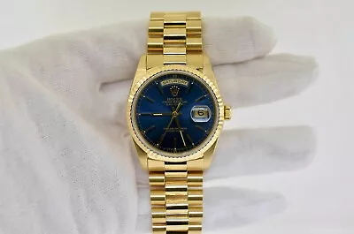 Mens Rolex Day-Date President Solid 18k Yellow Gold Watch Blue Dial 18238 • $21000