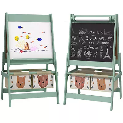 AIYAPLAY Kids Easel With Paper Roll Blackboard Whiteboard Storage Green • £46.99