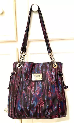 Nicole By Nicole Miller Shoulder Bag Faux Snake Skin Blue Gray Plum Chain • $29.99