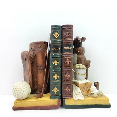 Collectable Mens Man Cave Library Study 3.5 W 6.25 H Heavy Golfer Golf Book Ends • $24.01