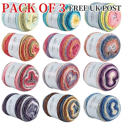 3 X 100g Rainbow Soft Cotton Wool Warm Yarn For Knitting Crochet With Fleece UK • £15.26