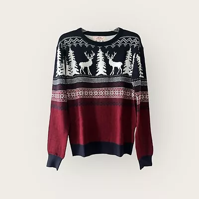 Mens Christmas Sweater Pullover Grandpa Moose Elk Tree Fair Isle Small V28 Brand • $18.88