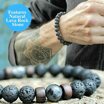 New Natural Lava Rock Stone Beaded Elastic Strand Yoga Healing Therapy Bracelet • £3.99