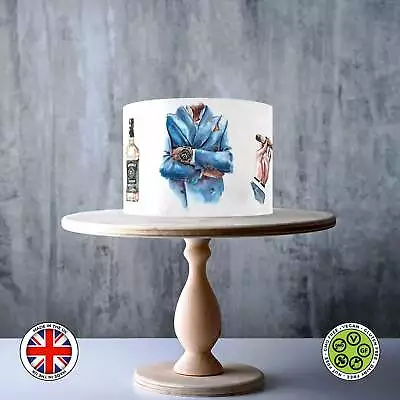 MAN Father Gentleman Drawing Suit Tie Hat Money ICING WAFER Edible Cake Topper • £7.79