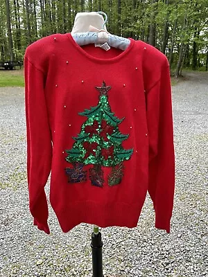 Vintage Lindsey Blake Christmas Tree Sweater Red Lg • $30