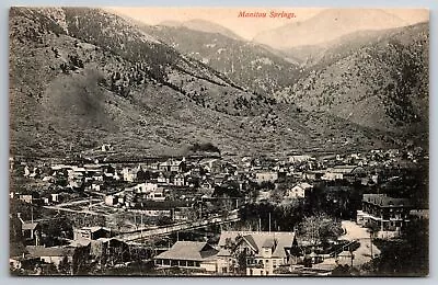 Manitou Springs Colorado~Downtown City Aerial View~Train In Background~c1910 PC • $8.99