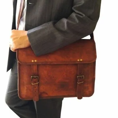 Men's Vintage Genuine Leather Briefcase Messenger Shoulder Bag Handbag Business • $54.62