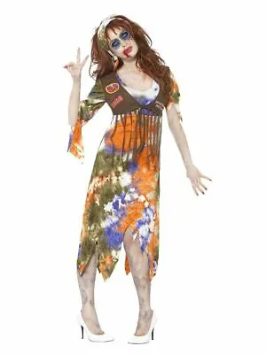 Ladies Hippy Zombie 60s Lady Fancy Dress Outfit Halloween Costume Size M 12-14 • £7.99