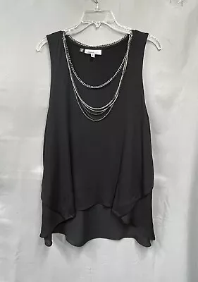 Jennifer Lopez Womens Size XL Black Sleeveless Top With Silver Chains • $14.50