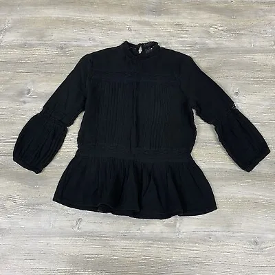 Zara Women’s S Black Gauzy Lace Peplum Long Sleeve Blouse Shirt • $15