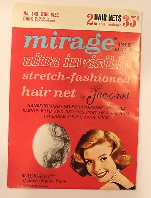 Vintage Jac O Net 145 Bob Size Mirage Invisible Ultra Hair Net Black Dark Brown  • $12.33