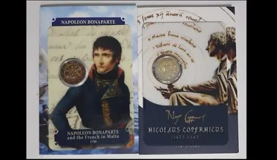 Malta 2 Euro Coins 2023  Napoleon Bonaparte  +  Nicolaus Copernicus  2 Coincards • $71.40