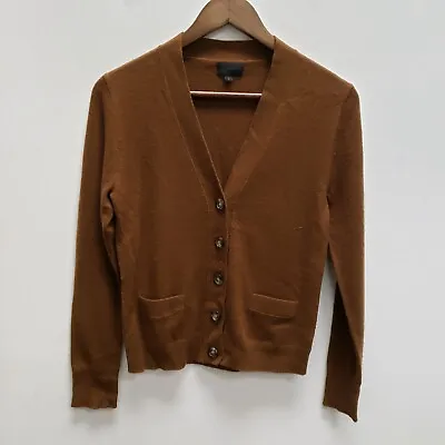 J Crew Womens Cashmere Button Front Cardigan Size S Brown V Neck Pockets Knit • $49.88