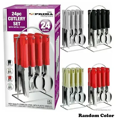 24 Pcs Stainless Steel Cutlery Set With Chrome Stand Perfect For Daily Use • £9.51