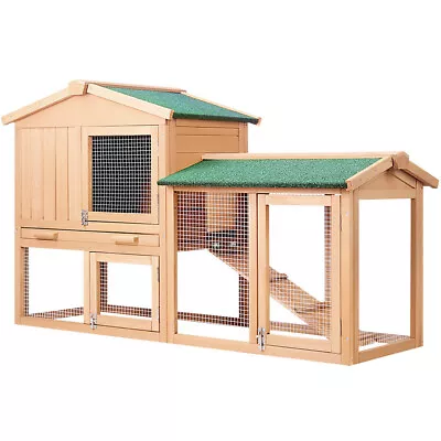 I.Pet Rabbit Hutch Pig Chicken Coop Hutches Large Run Wooden Cage House Outdoor • $134.20