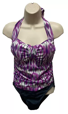 Eco Swim By Aqua Green 1 Piece Swim Suit Size 8 Purple/Black NWT • $10.99