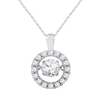 Circle Pendant Necklace Round Cut 10K White Gold 18  Chain • $248.64