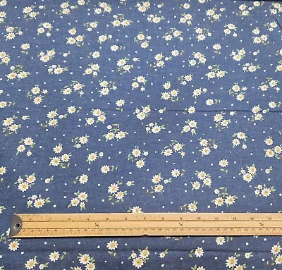 Printed Cotton Chambray Fabric Blue Light Denim-Look Summer Dressmaking Material • £10.10