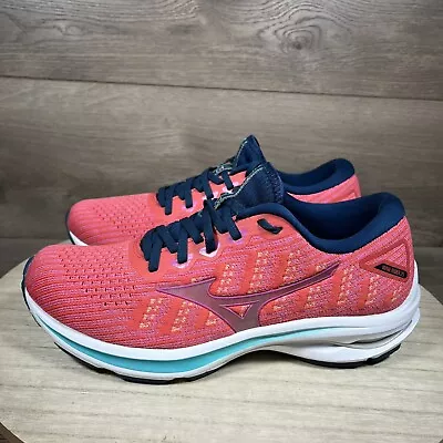 Mizuno Wave Rider 25 Cayenne Pink Waveknit Running Shoes Womens Size 9 • $49.99