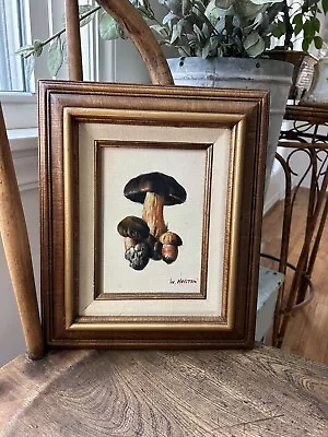 Vintage Mid Century Modern Mushrooms Framed Oil Painting 5x7 Wall Art • $50
