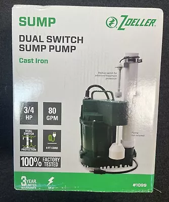  Zoeller 1099 3/4HP 80GPM Cast Iron Dual Switch Submersible Sump Pump NEW • $149