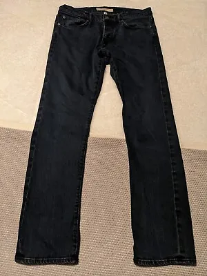 Mens BURBERRY BRIT Sz 32/32 Dark Indigo Blue Button Fly Straight Jeans  • $42.12