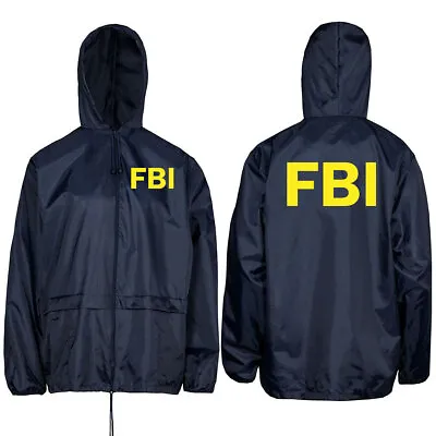 FBI Jacket Hooded Police Windbreaker Kagoul Rain Coat Adults Mens Ladies Navy • £14.99