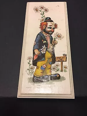 Vintage 3D Thayer Happy Sad Clown Art On Wood Board Flowers • $33.72
