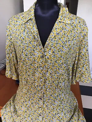 £25 • Buy Brora Liberty Print Floaty Dress Size 18 Yellow White Floral Button Front