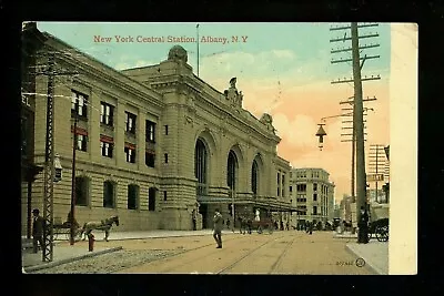 New York NY Postcard Albany New York Central Station Horse Carriage Fault 1908 • £3.85