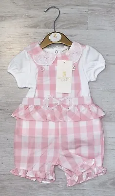 Mintini Baby Girl Pink Checked Shorts Set Aged 6 Months • £18