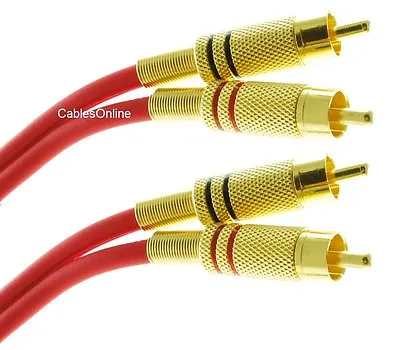 Dual-RCA Male/Male Gold-Plated Ultra-Flexible Red Audio Cable AV-4xxR • $12.95