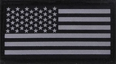 Reflective US Flag Patch Black & Silver Military Hook & Loop American USA • $7.99
