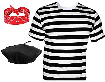 Women's French Set Theme Party Mime Artist Set Fancy Dress Up Costume 3 PC Set • £13.49