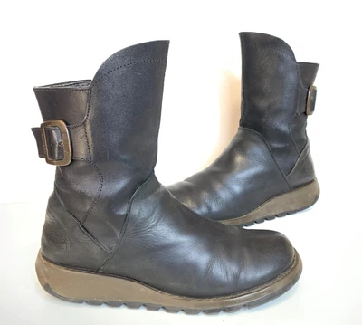 £36.50 • Buy Ladies FLY LONDON Black Leather Low-heel Ankle Boots Size UK 6 Eu 39