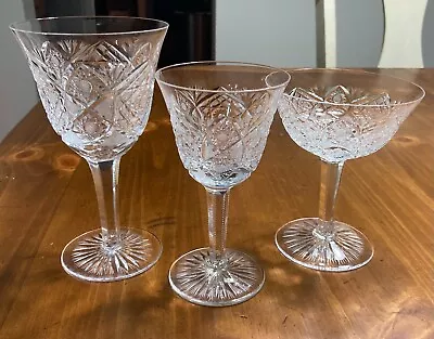 Mixed Lot Of 3 Vintage Fine Cut Bohemian Crystal Wine Glass Stemware • $49.99